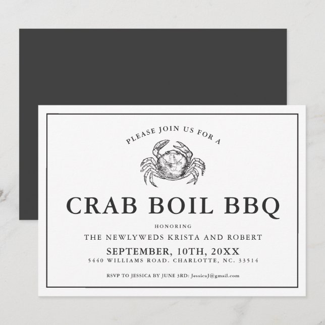 Mínima invitación a barbacoa de cangrejo de patio  (Anverso / Reverso)