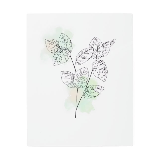 Mínima línea de hojas botánicas Arte mural Metaliz (Anverso)