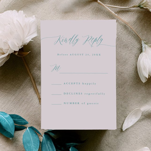 Minimal Aqua Blue RSVP Calligraphy Response Card (Subido por el creador)