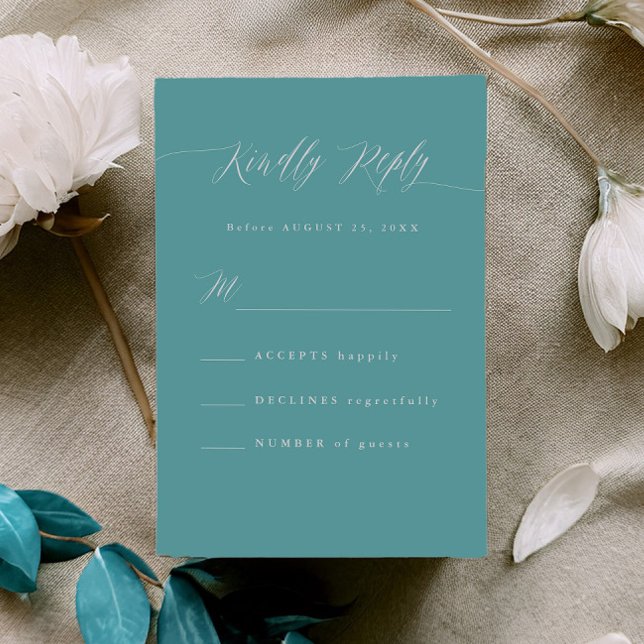 Minimal Aqua Blue RSVP Calligraphy Response Card (Subido por el creador)