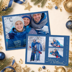 Minimal Azul Familia Cuatro Foto Feliz Navidad