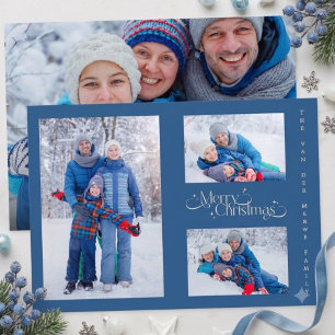 Minimal Azul Familia Cuatro Foto Feliz Navidad