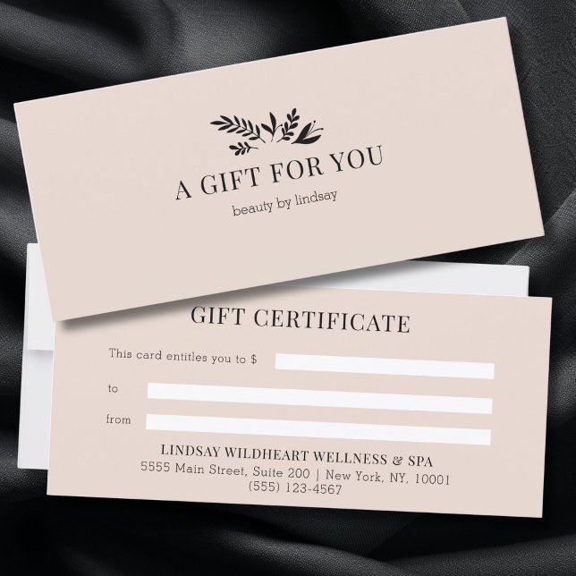 Minimal Beige Botanical Business Gift Certificates (Minimal Beige-Blush Botanical Custom Salon Business Gift Certificates)