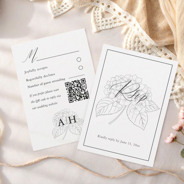Minimal Black & White Hydrangea Wedding RSVP (Subido por el creador)