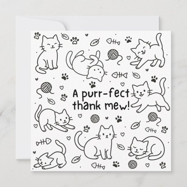 Minimal Cat Doodle Thank You Card (Anverso)