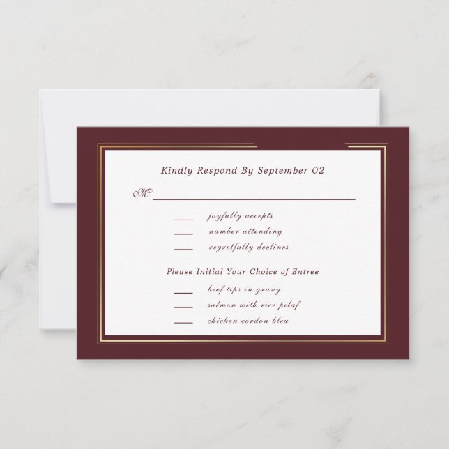 Minimal Dark Burgundy Gold Menu Selection RSVP  (Anverso)