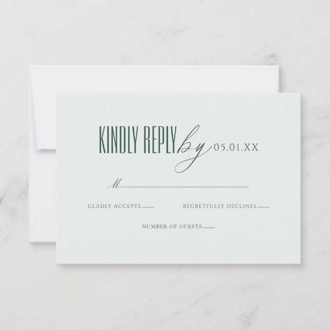 Minimal Elegant Script Green QR Code Wedding RSVP (Anverso)
