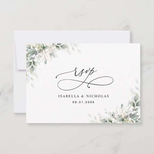Minimal Eucalyptus Wedding RSVP Card (Anverso)