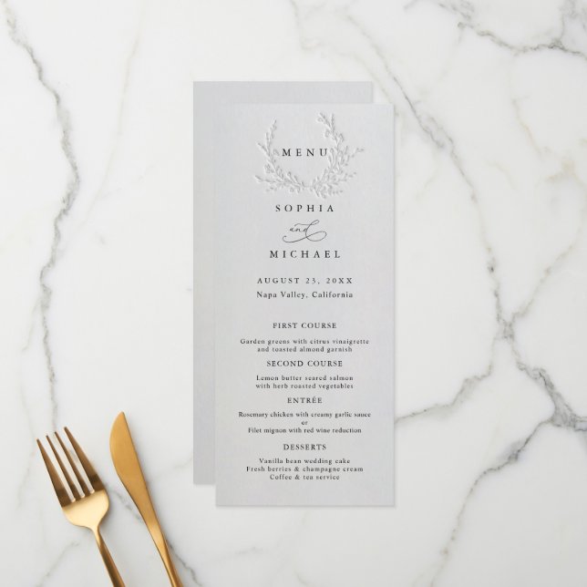 Minimal Faux Blind Deboss Cotton Wedding Flat Menu (Anverso/Reverso In Situ)