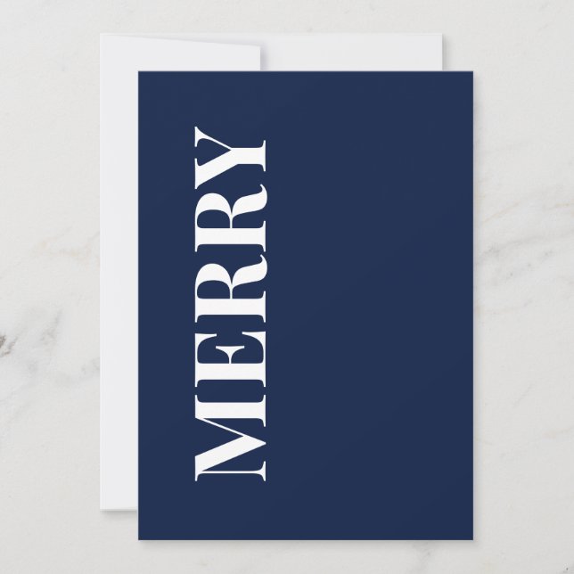 Minimal MERRY | Tarjeta de Feliz Navidad Azul Mari (Anverso)