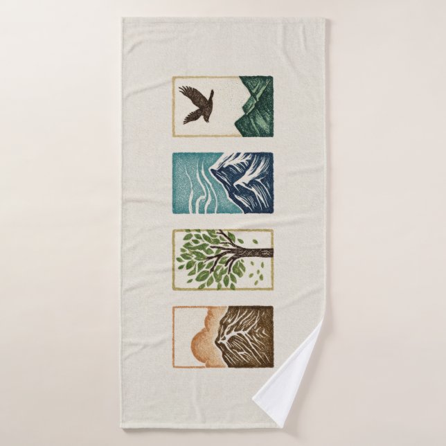 Minimal Nature Set – Mountain & Tree Art (Toalla de baño)