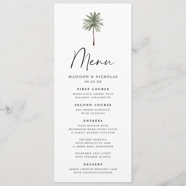Minimal Palm Wedding Menu (Anverso)