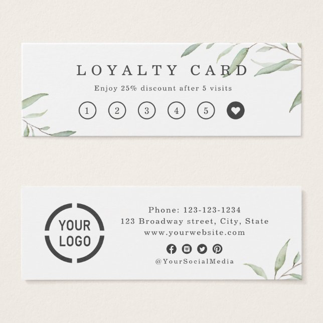 Minimal rustic greenery logo business loyalty card (Anverso y reverso)