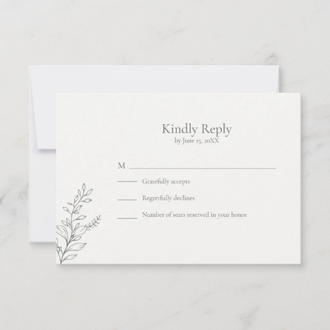 Minimal Sage Green Botanical RSVP Card (Anverso)