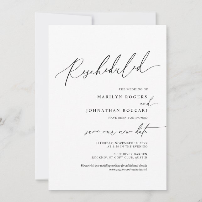 Minimal Simple, invitación de boda reprogramada (Anverso)