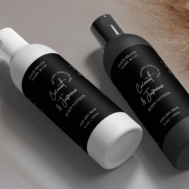 Minimalis Black 8 OZ Cosmo Etiqueta impermeable de (Fully editable product labels for skincare bottles)