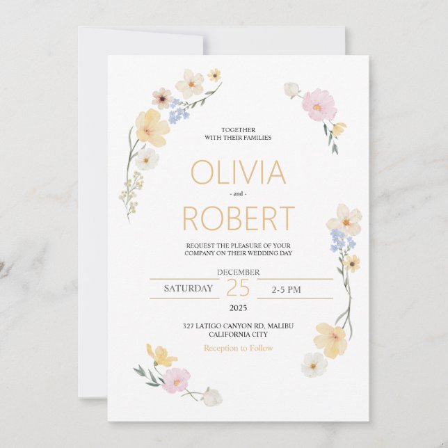 Minimalismo y flores Invitación a la boda (Anverso)