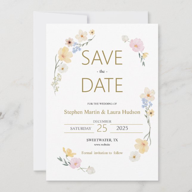Minimalismo y flores Salven la invitación a la fec (Anverso)