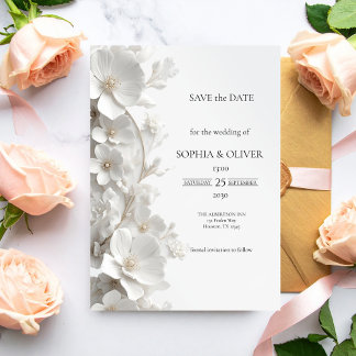 Minimalist 3D White Floral Luxury  Save the Date