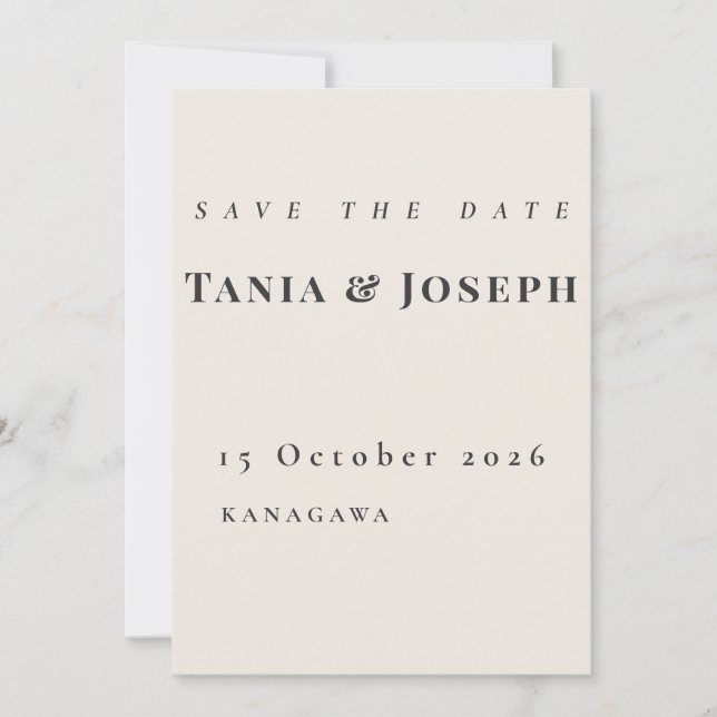 Minimalist Beige Save The Date Card (Anverso)