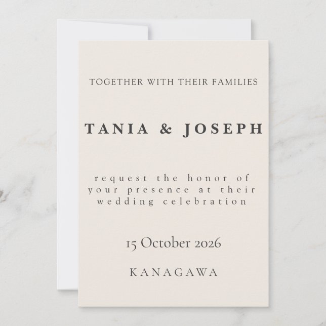 Minimalist Beige Weddding Invitation Card (Anverso)