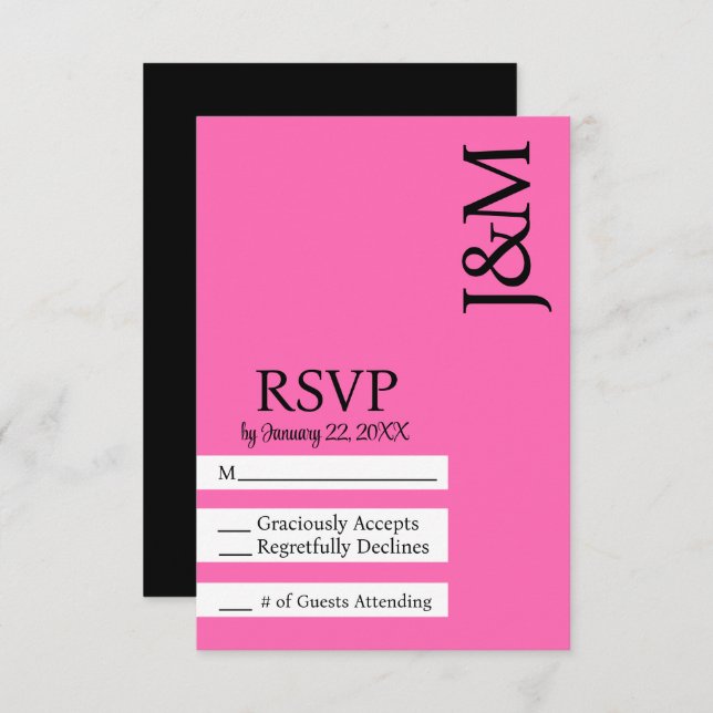 Minimalist Black and Hot Pink Magenta RSVP card (Anverso / Reverso)