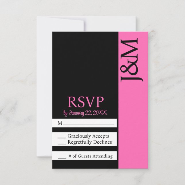 Minimalist Black and Hot Pink Magenta RSVP card (Anverso)