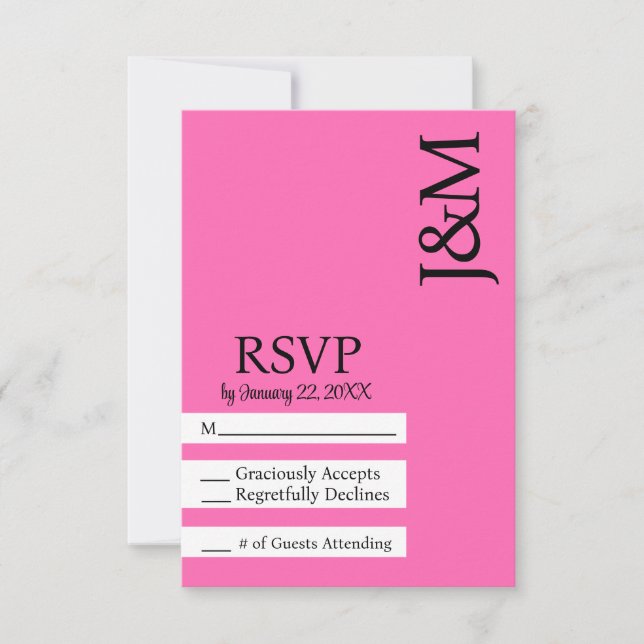 Minimalist Black and Hot Pink Magenta RSVP card (Anverso)