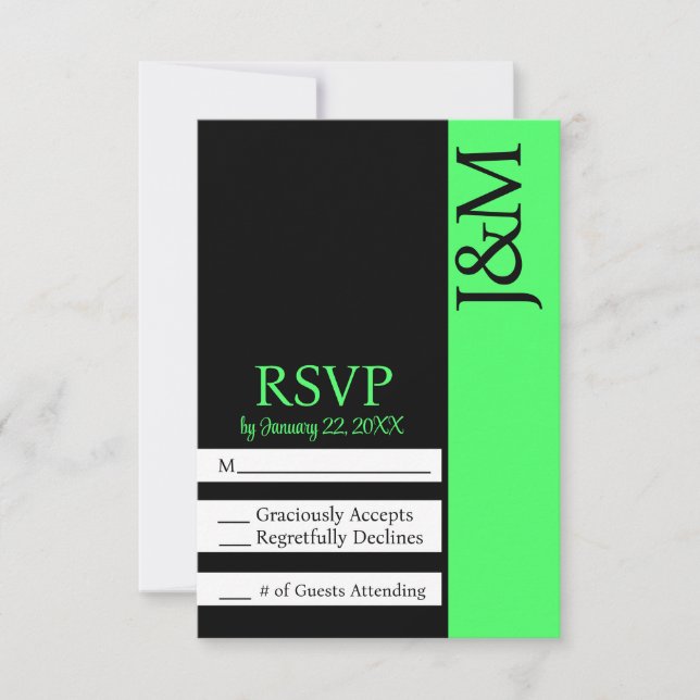 Minimalist Black and Lime Green RSVP card (Anverso)