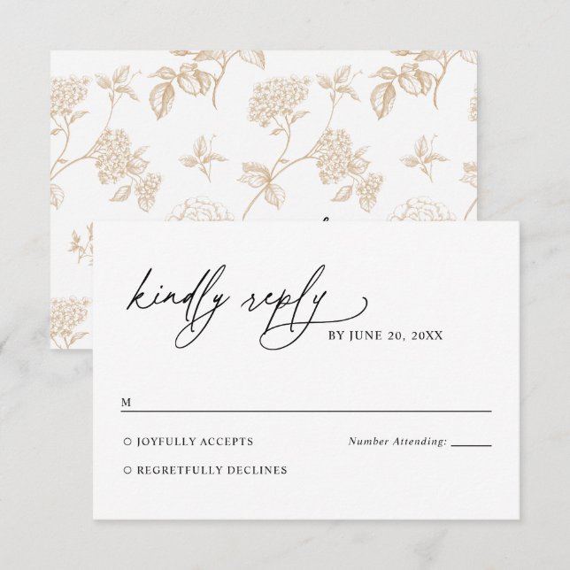 Minimalist Black and White Gold Wedding RSVP Card (Anverso / Reverso)