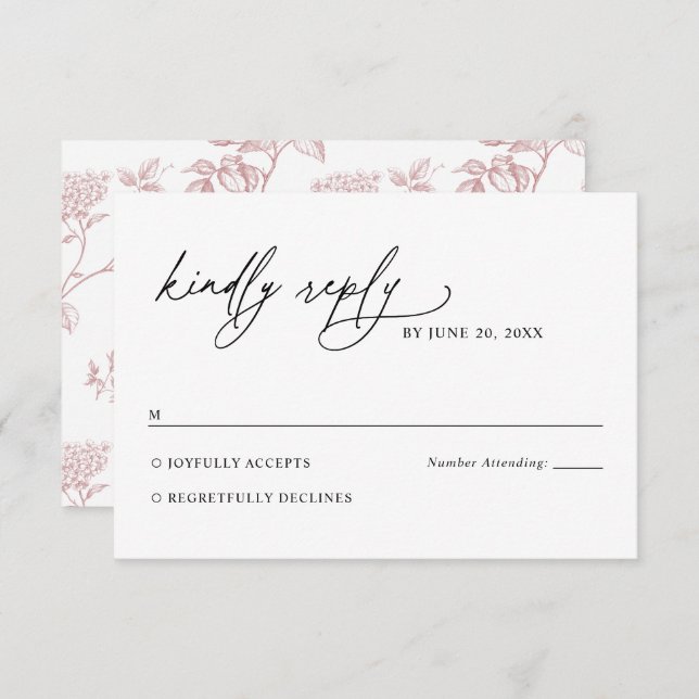 Minimalist Black and White Pink Wedding RSVP Card (Anverso / Reverso)