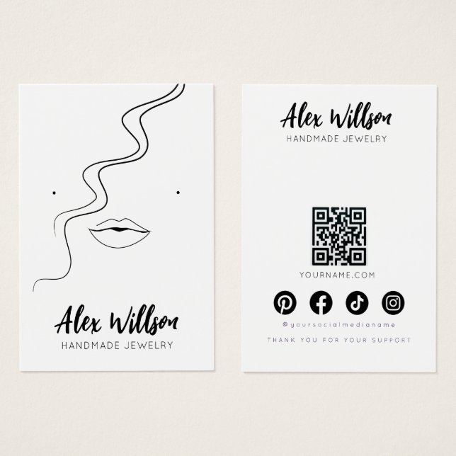 Minimalist Black White Wavy Hair Jewelry Display (Anverso y reverso)