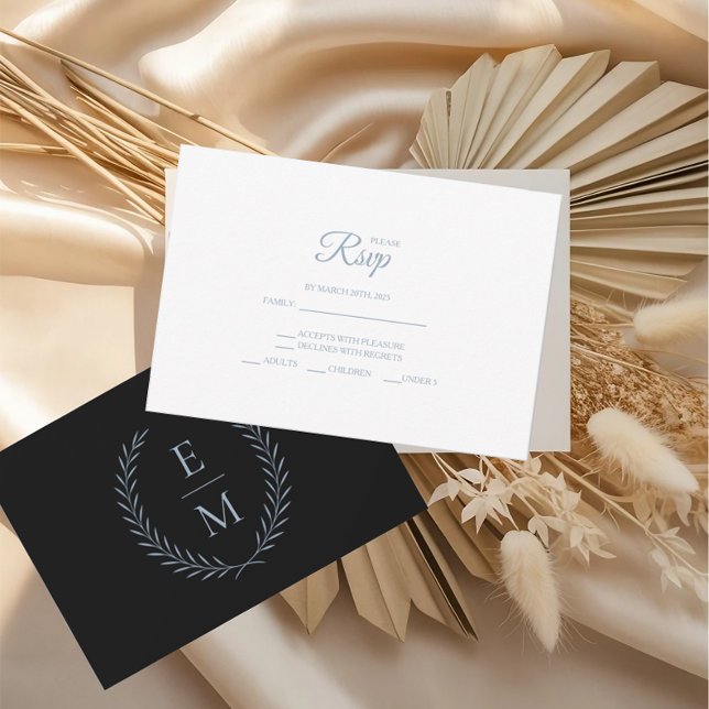 Minimalist Black With Blue Wedding RSVP Cards (Subido por el creador)