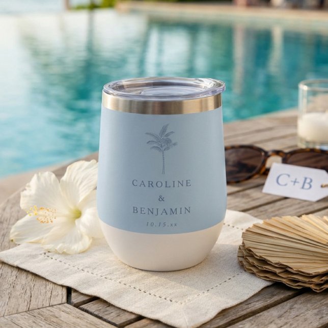 Minimalist Blue Palm Tree Line Art Custom Wedding (Subido por el creador)