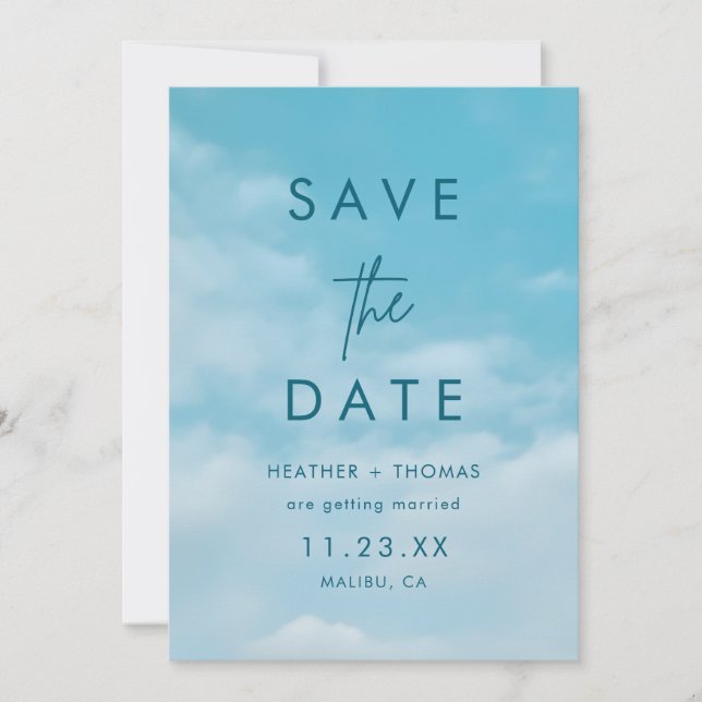 Minimalist Blue Sky Just Love Casual Save the Date (Anverso)