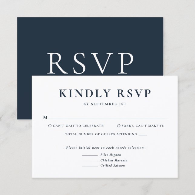 Minimalist Blue Wedding RSVP Card (Anverso / Reverso)