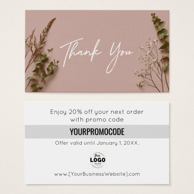 Minimalist Botanical Thank You Discount Card (Anverso y reverso)