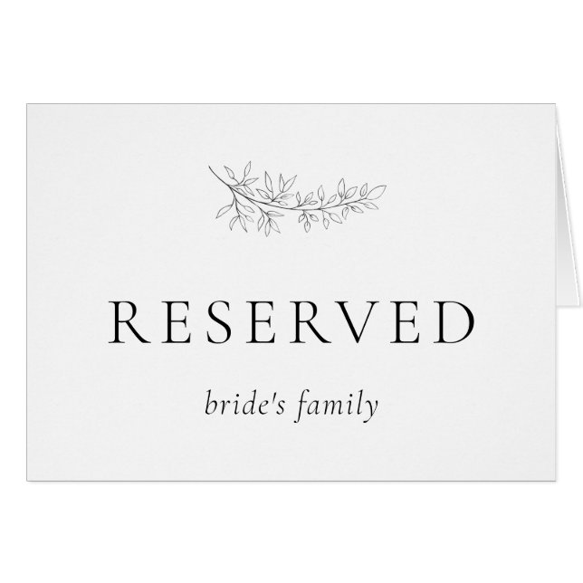 Minimalist Botanical Wedding Reserved Seating Card (Anverso (Horizontal))
