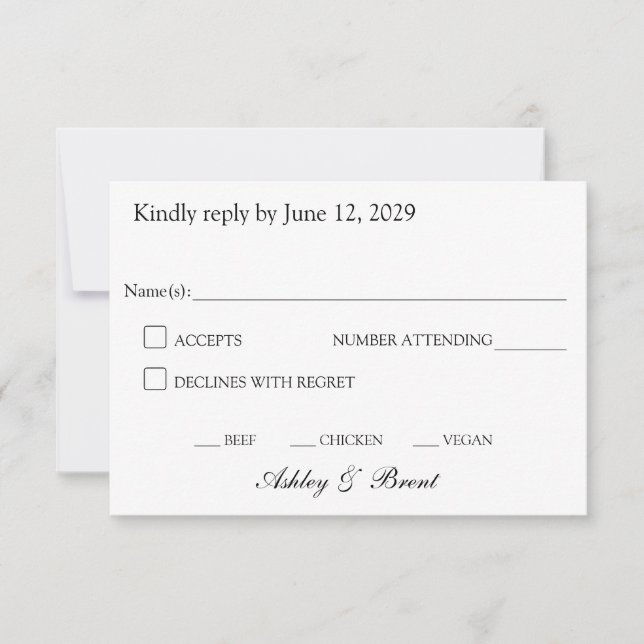 Minimalist Classic Black and White RSVP Card (Anverso)