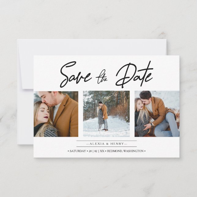 Minimalist Collage 3 Custom Photos Engaged Couple (Anverso)