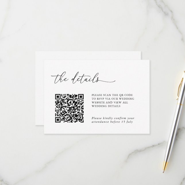 Minimalist Details & QR Code Wedding RSVP Card (Anverso/Reverso In Situ)