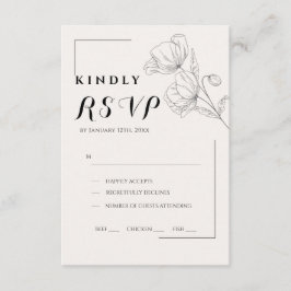 Minimalist Floral Line Art Wedding RSVP Card