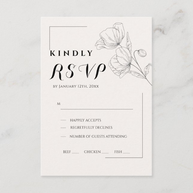 Minimalist Floral Line Art Wedding RSVP Card (Anverso)