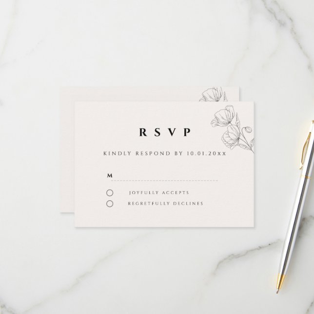 Minimalist Floral Line Art Wedding RSVP Card (Anverso/Reverso In Situ)
