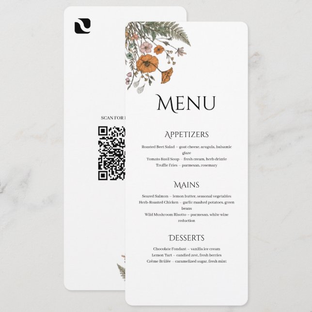 Minimalist Floral Restaurant Or Wedding Menu (Anverso / Reverso)