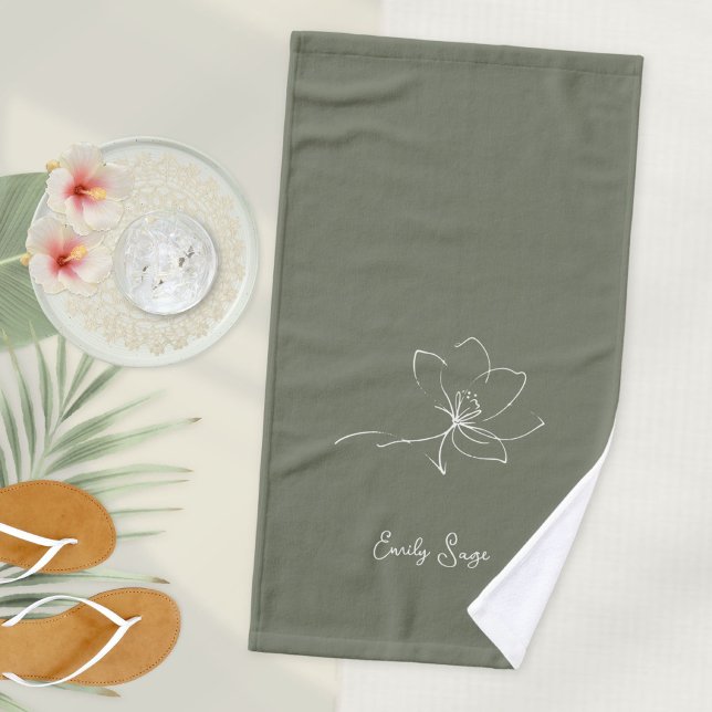 Minimalist Floral Zen Line Art Ivory Sage Green (Minimalist Floral Zen Line Art Ivory Sage Green Hand Towel ©Susanne Sachers - Sunny Wanderlust 🌞✈️)