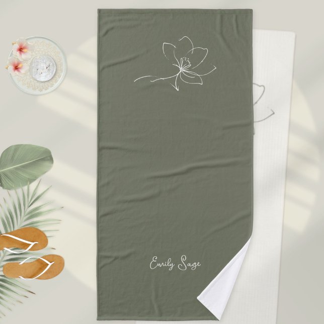Minimalist Floral Zen Line Art Ivory Sage Green (Minimalist Floral Zen Line Art Ivory Sage Green Bath Towel ©Susanne Sachers - Sunny Wanderlust 🌞✈️)