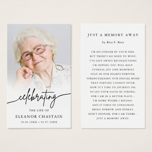 Minimalist Funeral Memorial Prayer Photo Cards (Anverso y reverso)