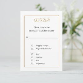 Minimalist Gold Border RSVP Card with Meal Choices