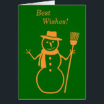 minimalist gold snowman with broom for christmas<br><div class="desc">This very modern and minimalist graphic design will suite everyone who wants to send a festive message to loves ones, friends and colleagues but want to leave the traditional behind . This Christmas snowman image with it’s green and gold festive colours makes the perfect seasonal greeting card, it has a...</div>